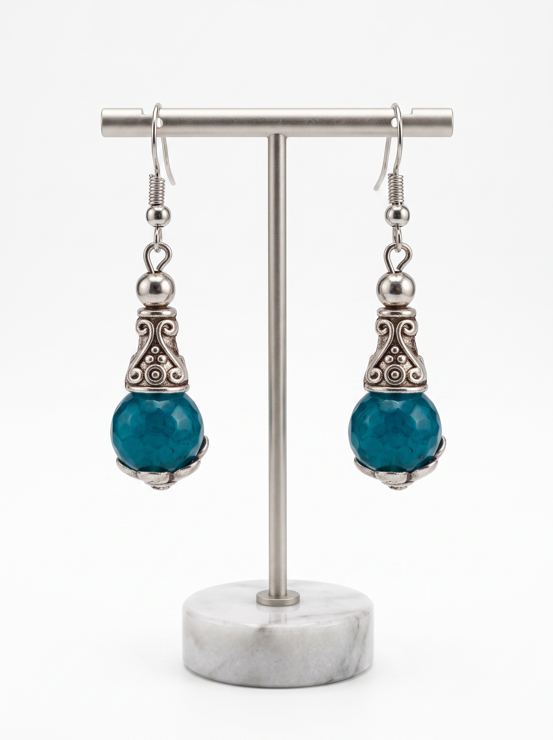 Ornate Decorative Teal Stone Drop Earrings