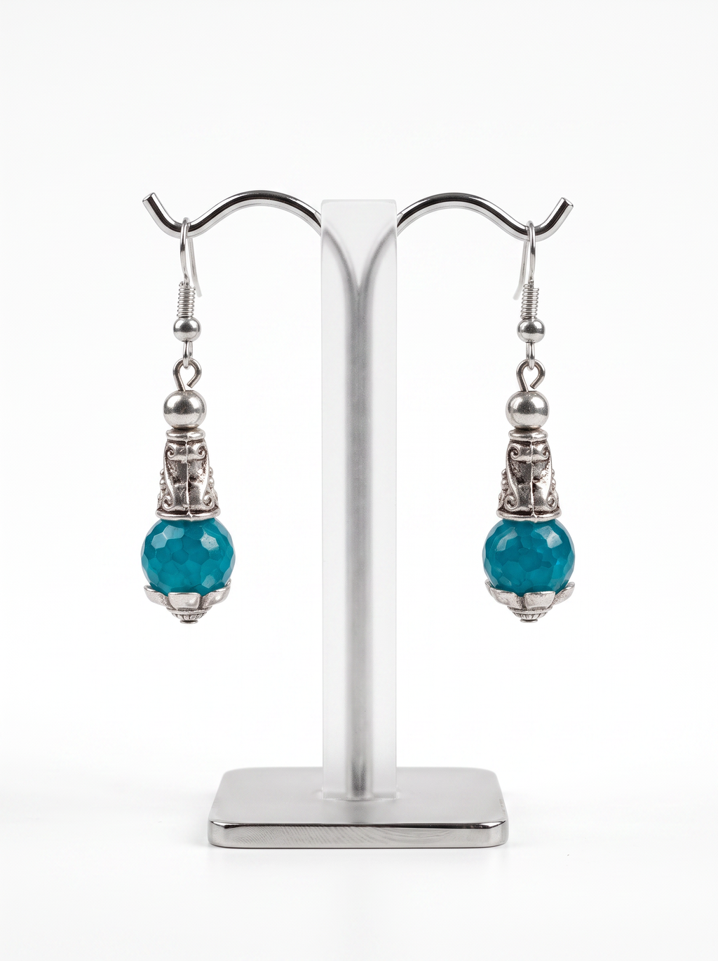 Ornate Decorative Teal Stone Drop Earrings