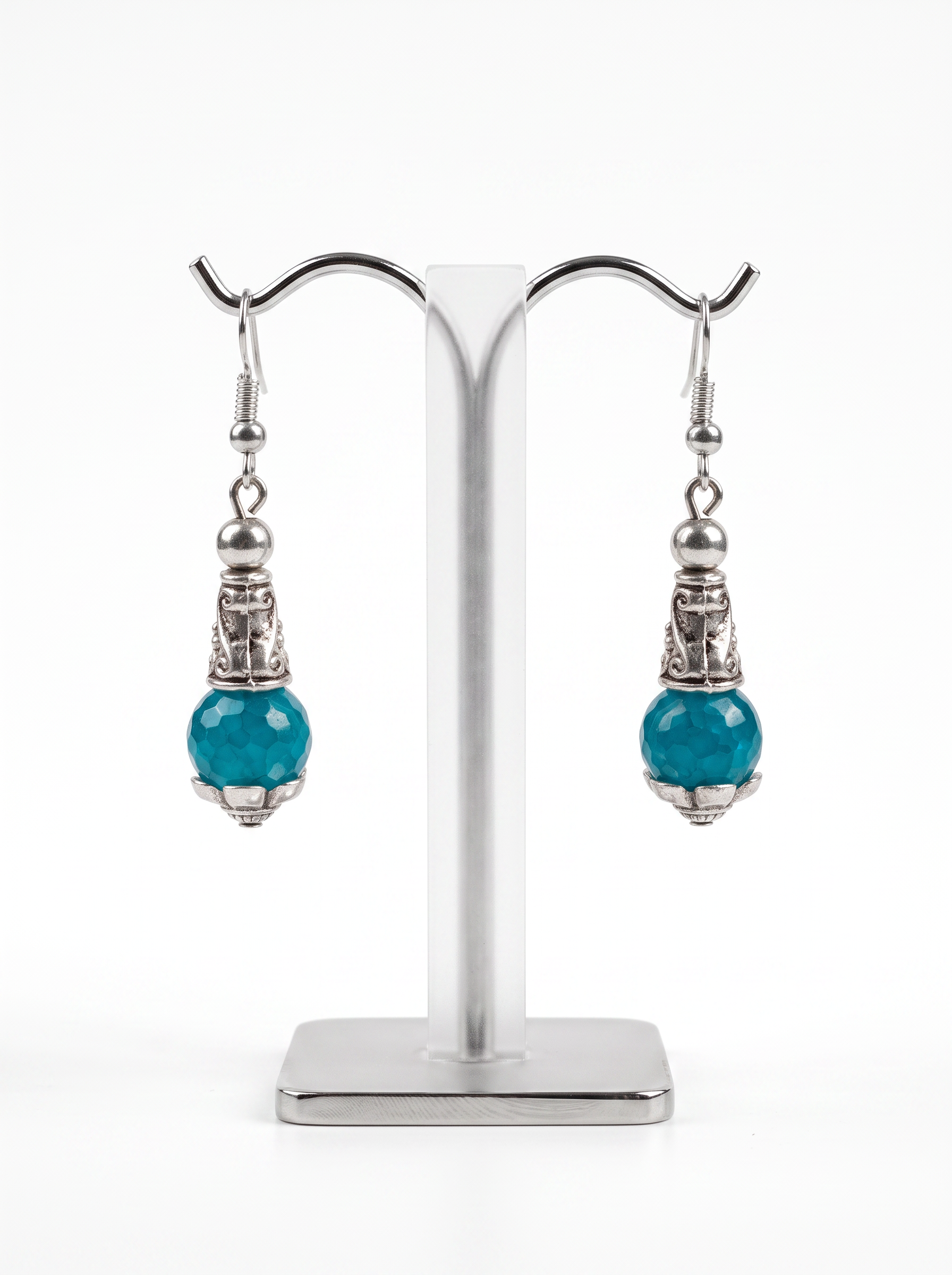 Ornate Decorative Teal Stone Drop Earrings