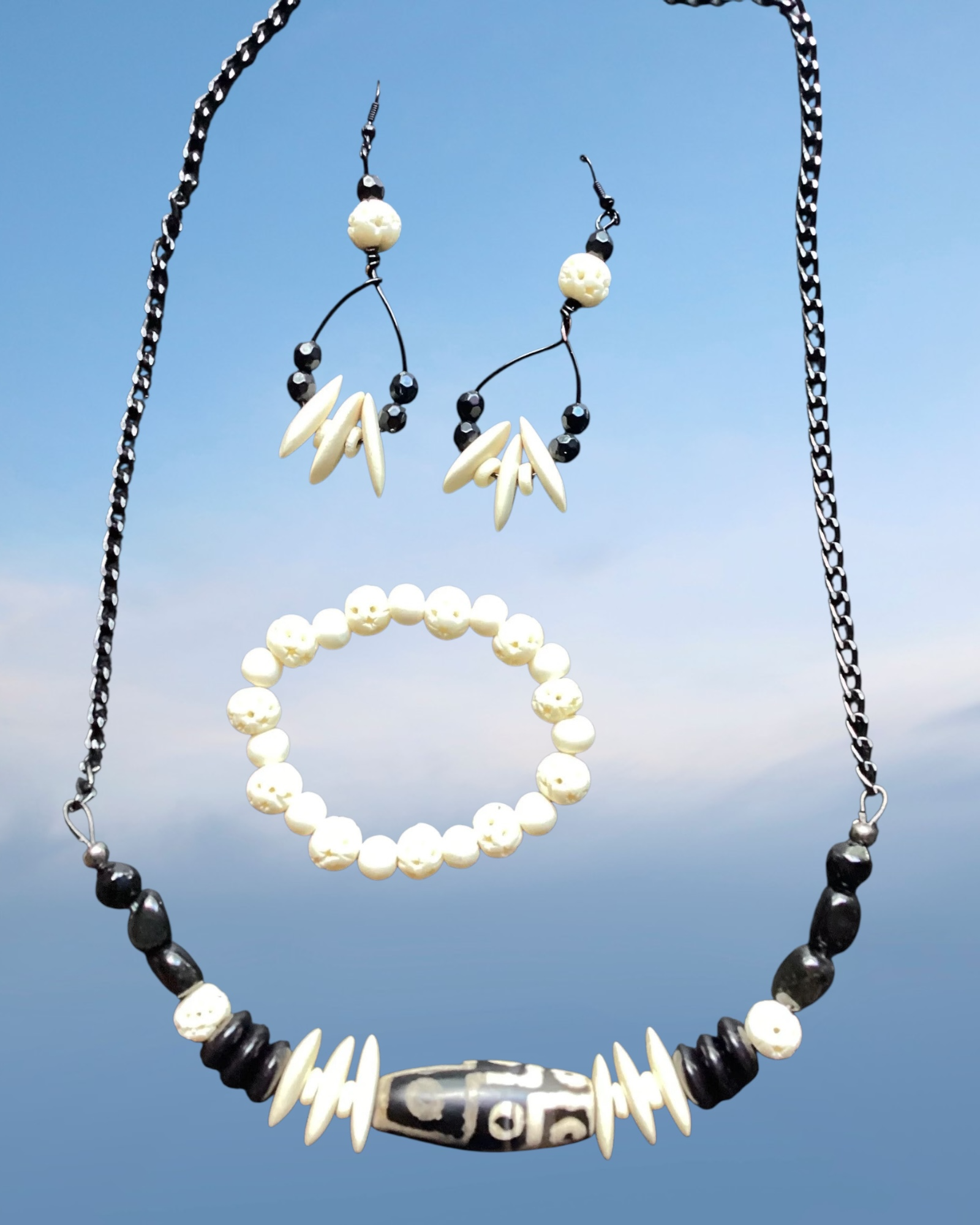 Tribal Inspired Beaded Necklace Bracelet and Earring Set
