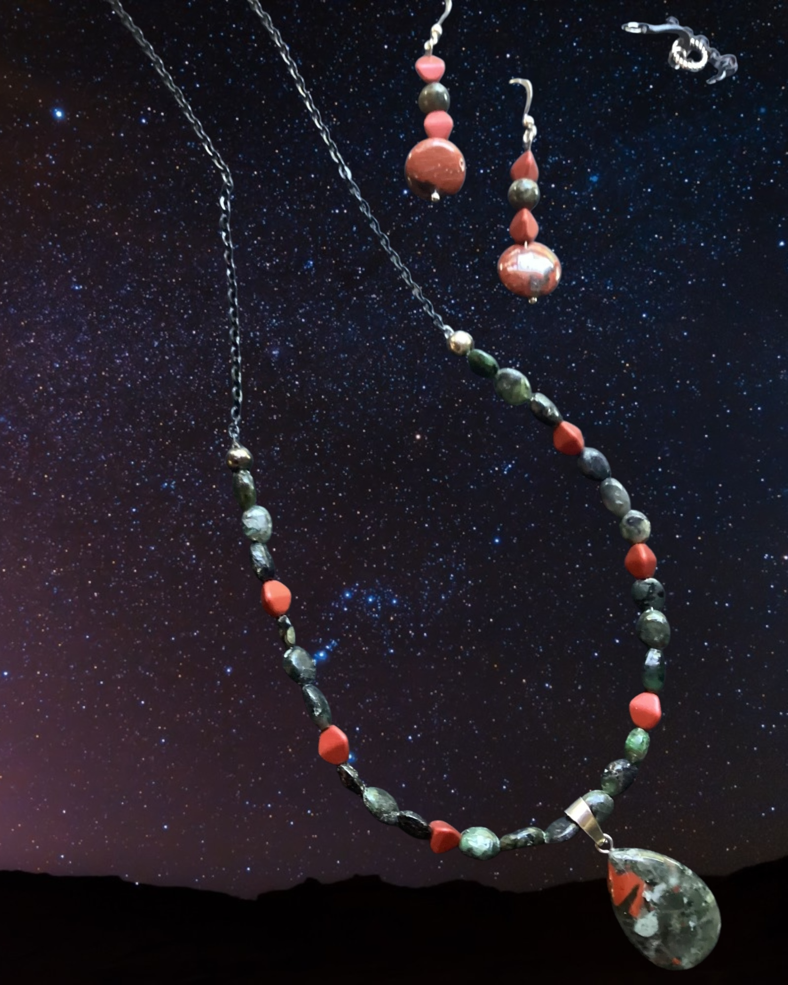 Natural Stone Pendant Necklace and Earring Set