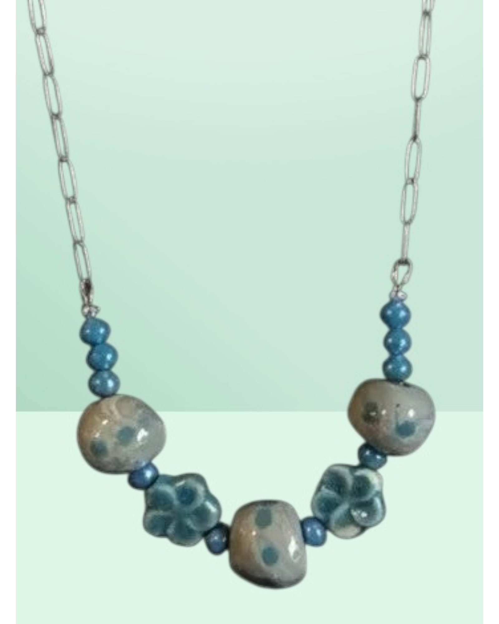 Handmade Ceramic Flower Bead Necklace