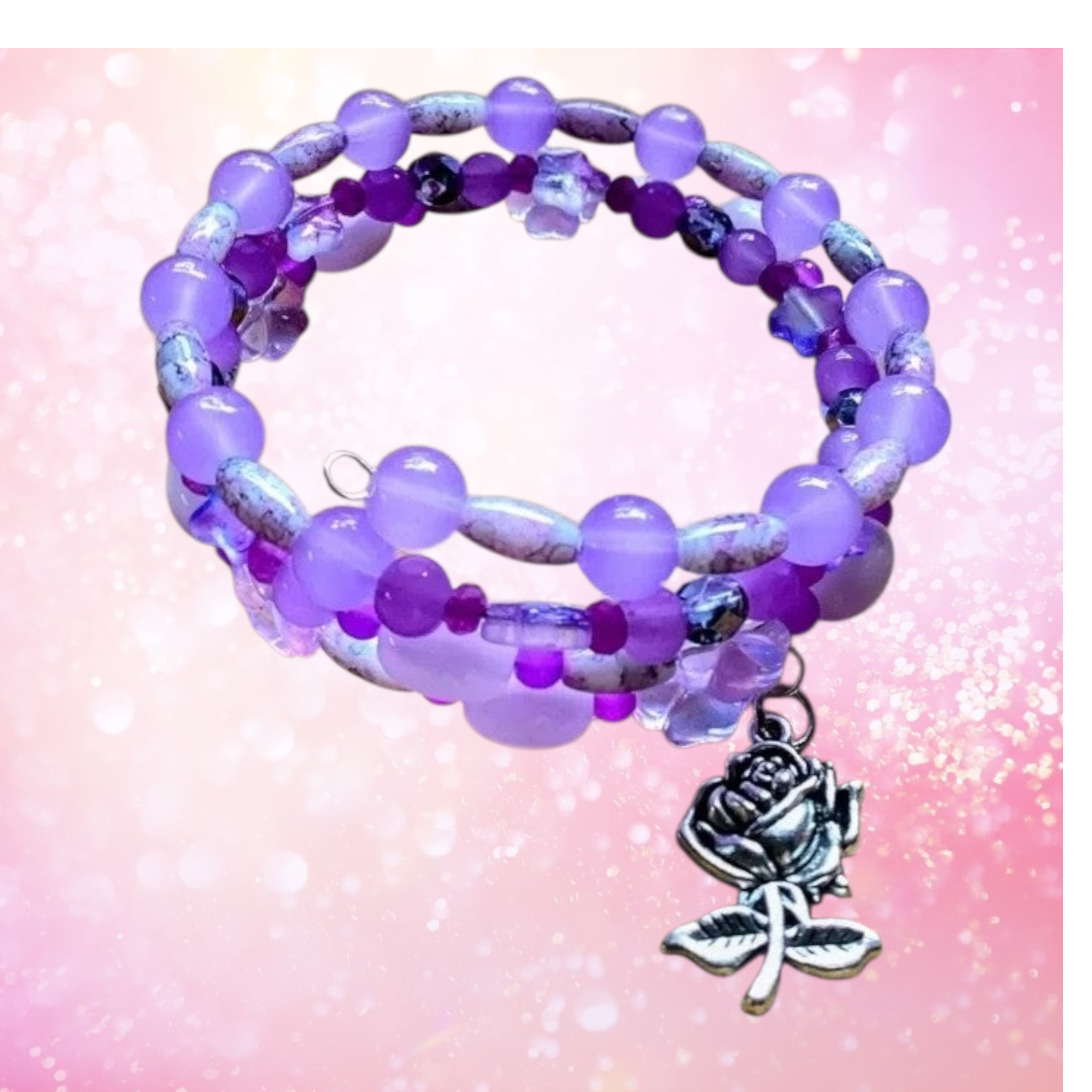 Rose Charm Beaded Coil Bracelet