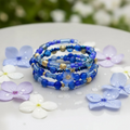 Blue Floral Beaded Wrap Bracelet