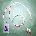 '-Handcrafted Beaded Necklace with Cardinal Pendant and Bracelet Jewelry Set
