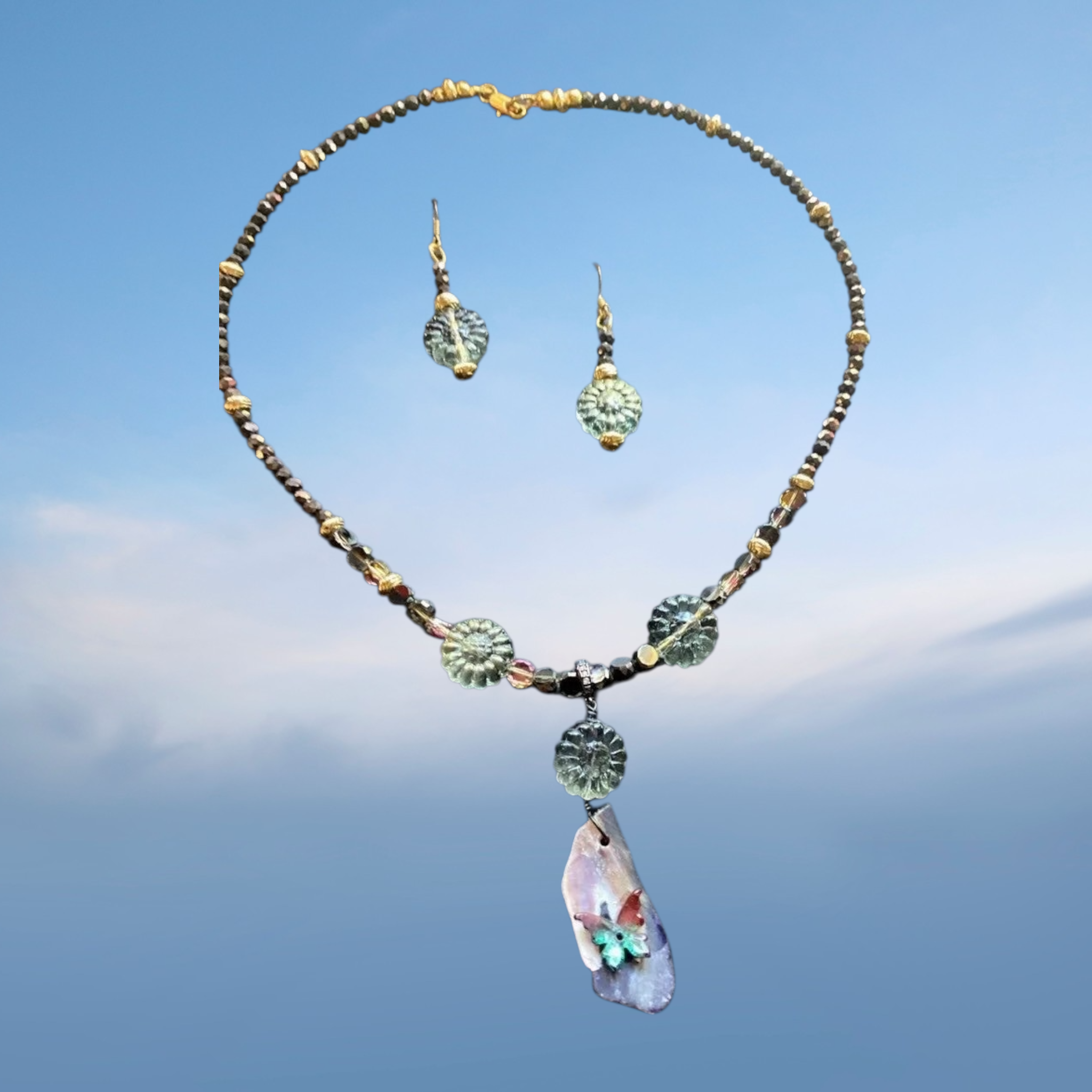 Butterfly Pendant Necklace and Earring Set