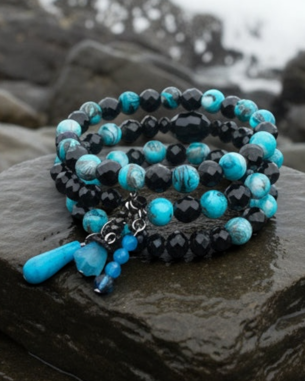 Turquoise Swirl Beaded Wrap Bracelet