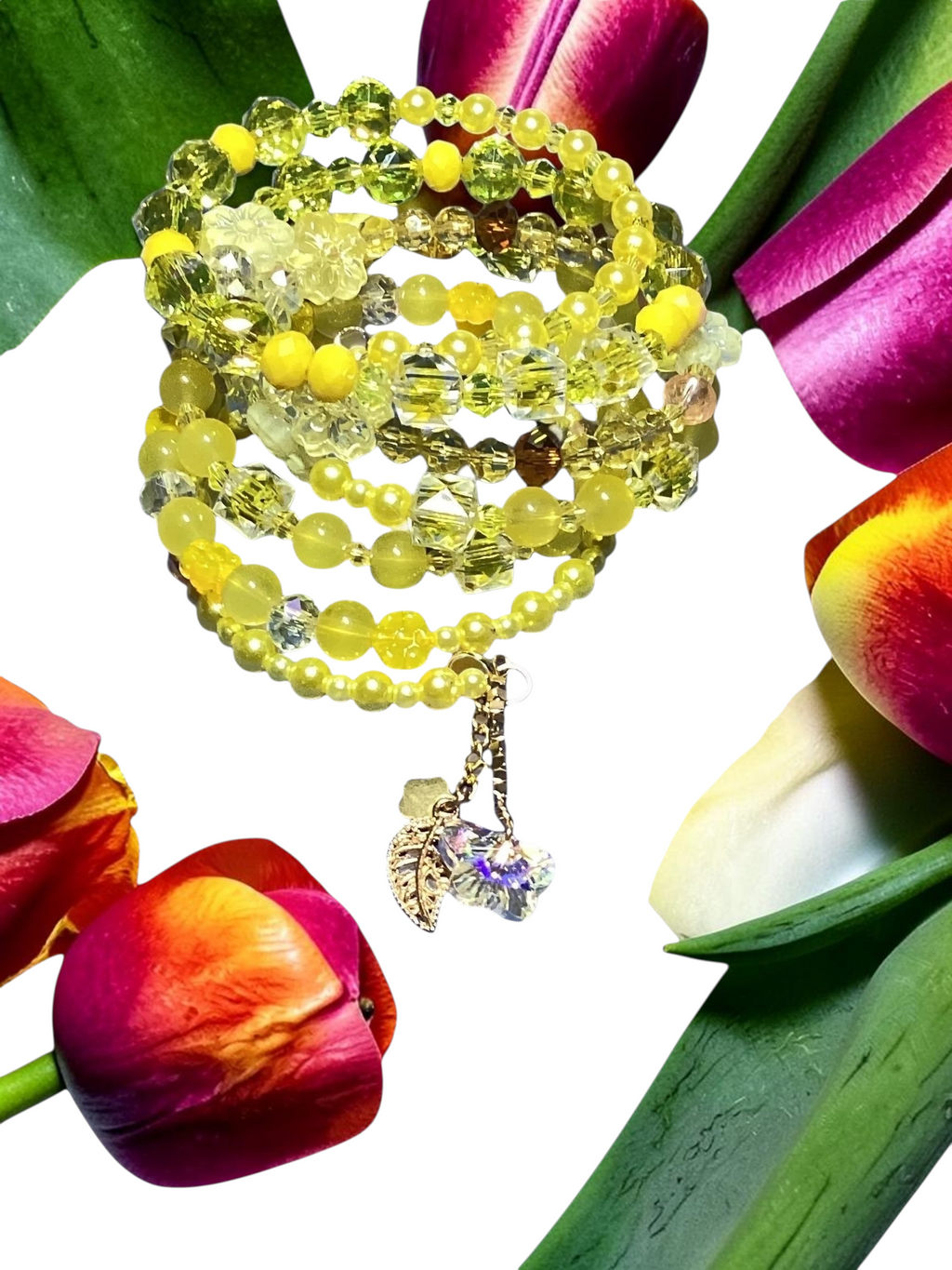 Beaded Coil Bracelet With Charms