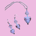 Heart And Flower Charm Necklace And Earring Set