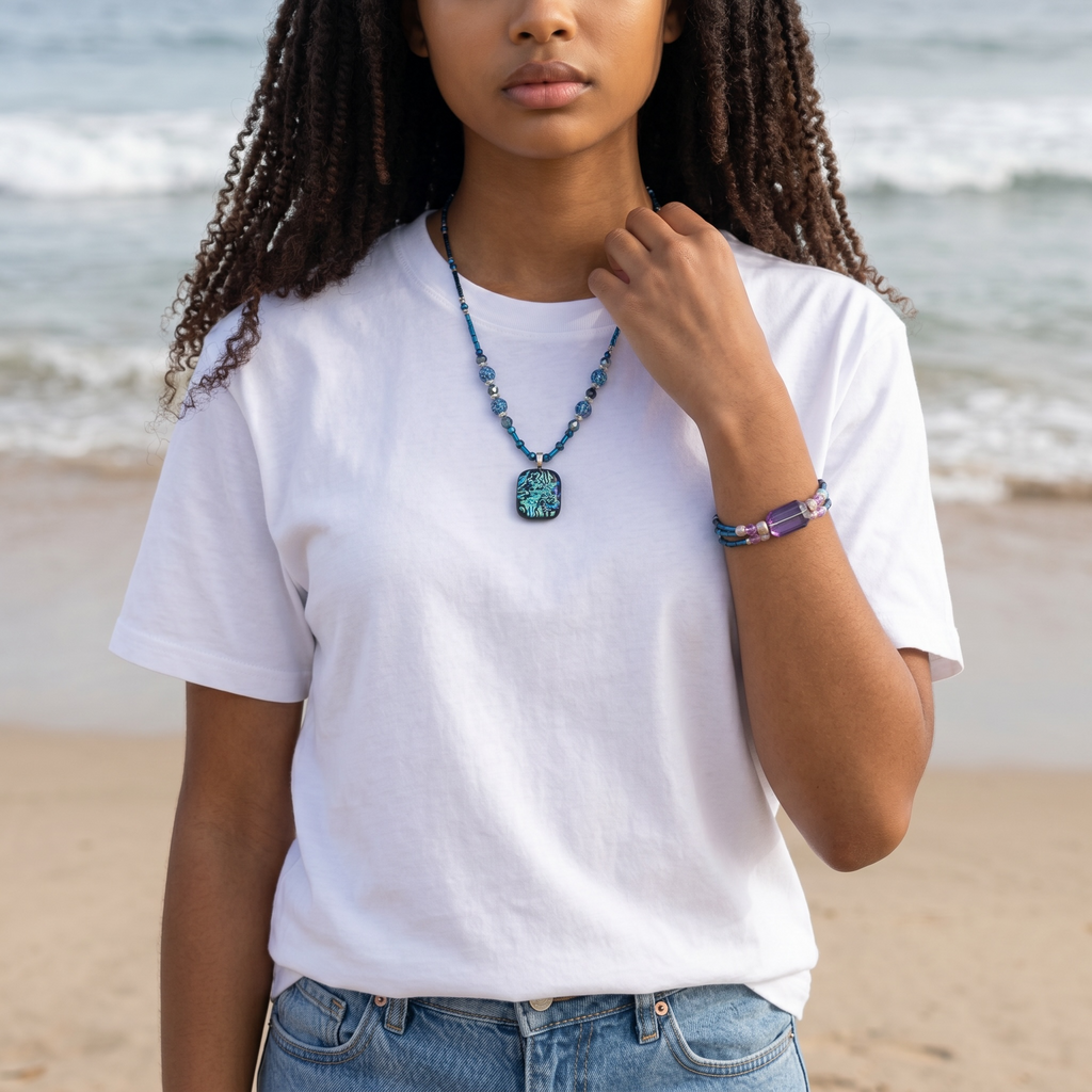 -Artisan Beaded Necklace and Bracelet Jewelry Set