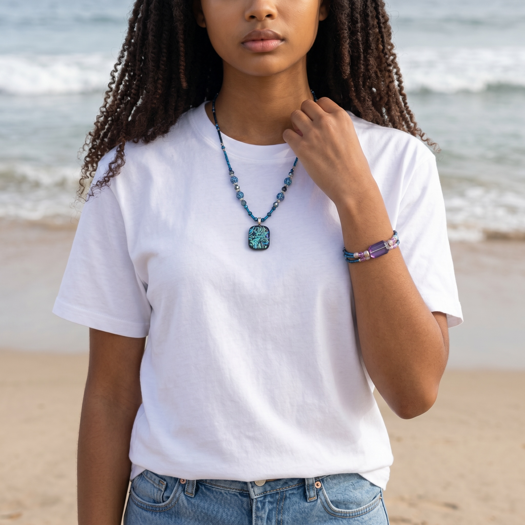 -Artisan Beaded Necklace and Bracelet Jewelry Set