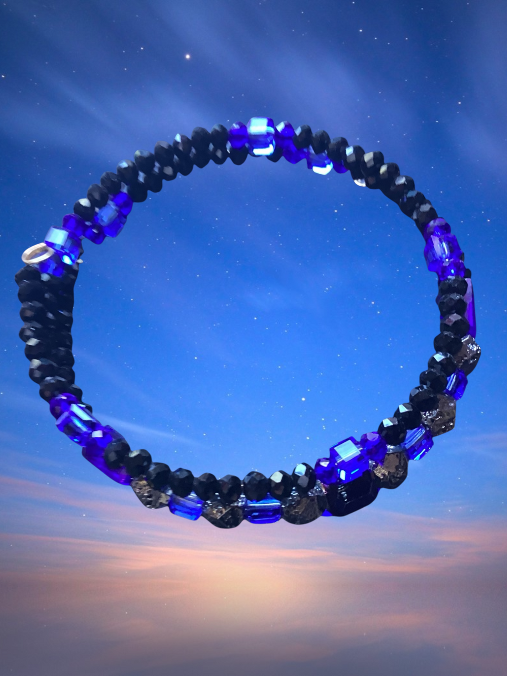 Artisan Beaded Necklace with Dichroic Pendant and Bracelet Jewelry Set