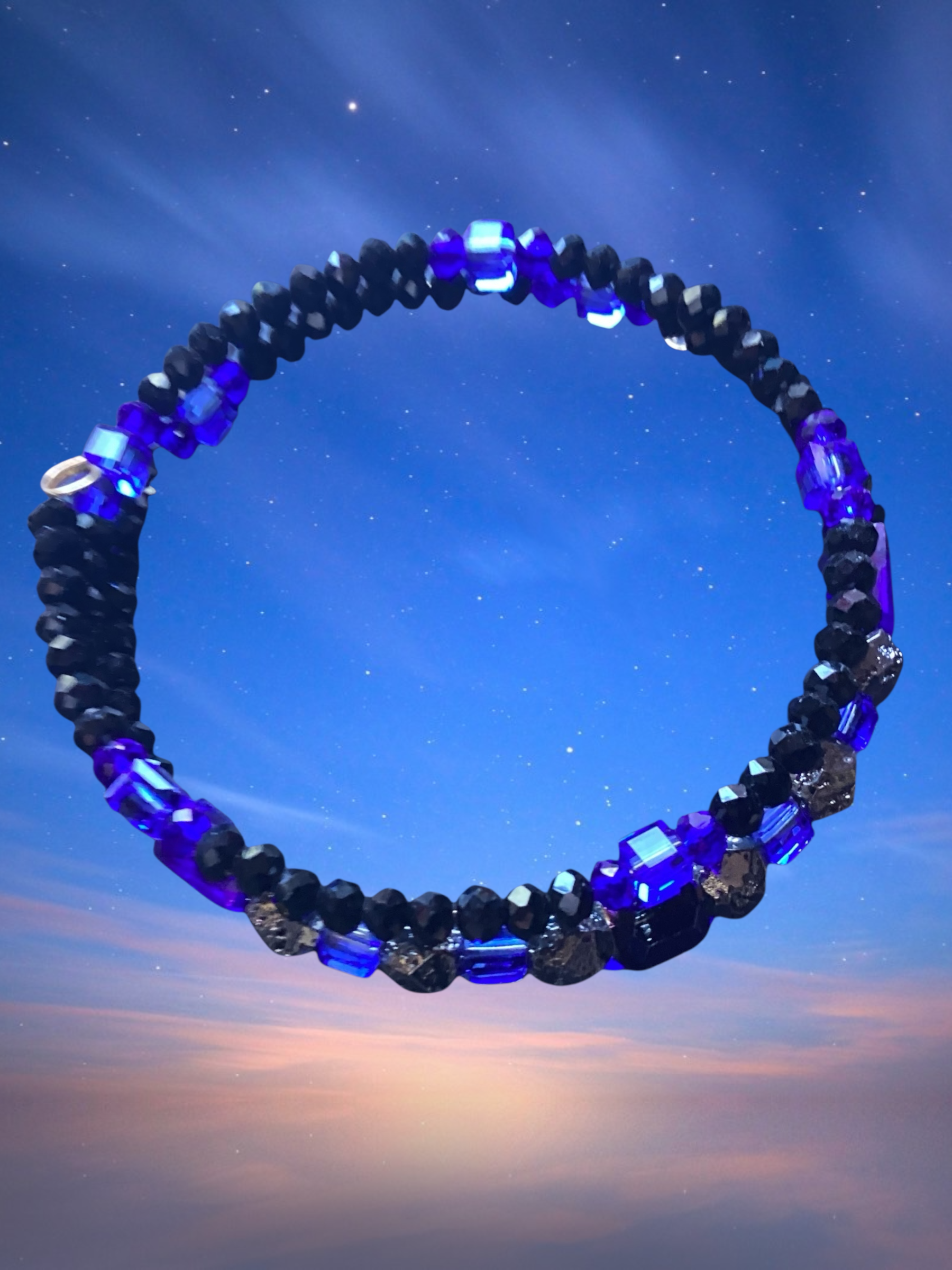 Artisan Beaded Necklace with Dichroic Pendant and Bracelet Jewelry Set