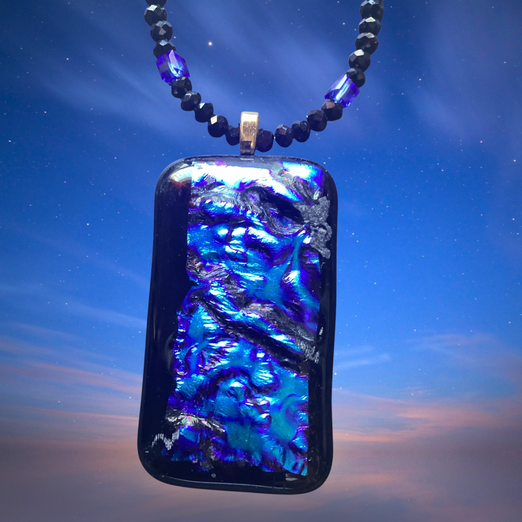 Artisan Beaded Necklace with Dichroic Pendant and Bracelet Jewelry Set