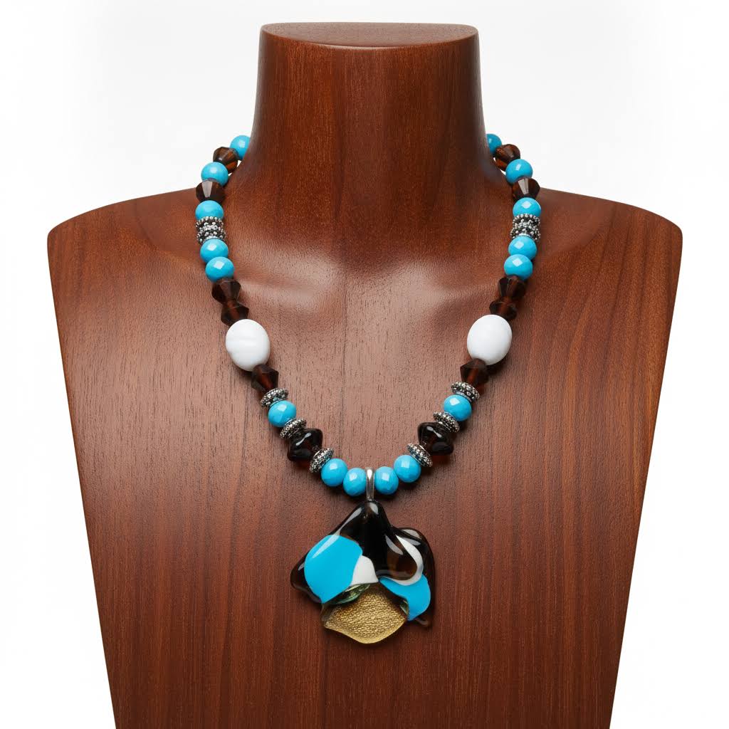 Artisan Beaded Necklace and Bracelet with Vivid Turquoise & Earthy Browns