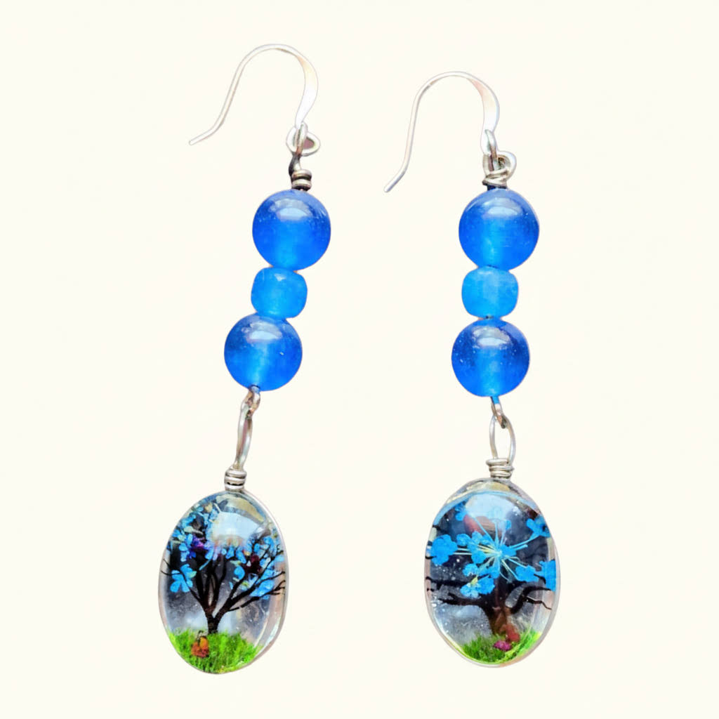 Artisan Beaded Tree Dangle Earrings