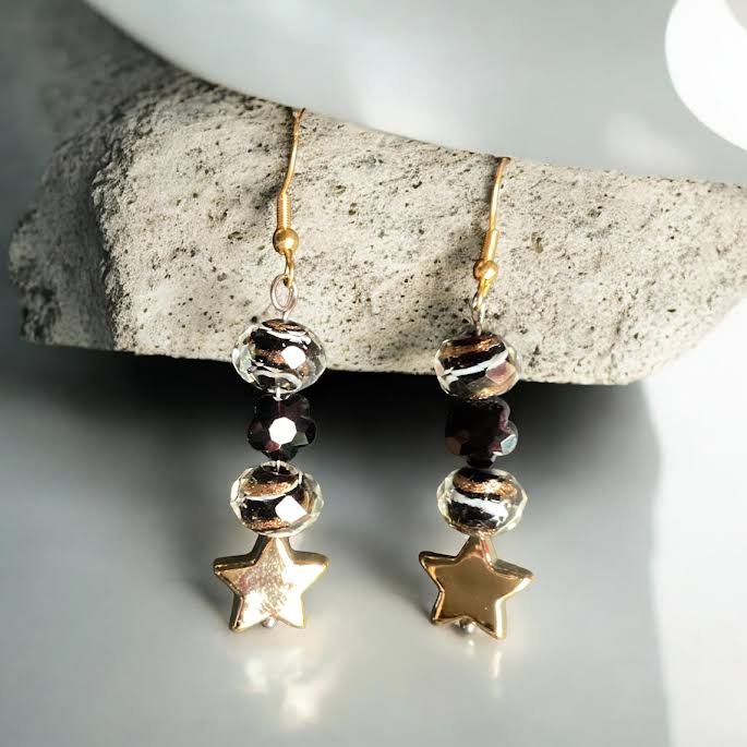 Elegant Dangling Star Charm Beaded Drop Earrings