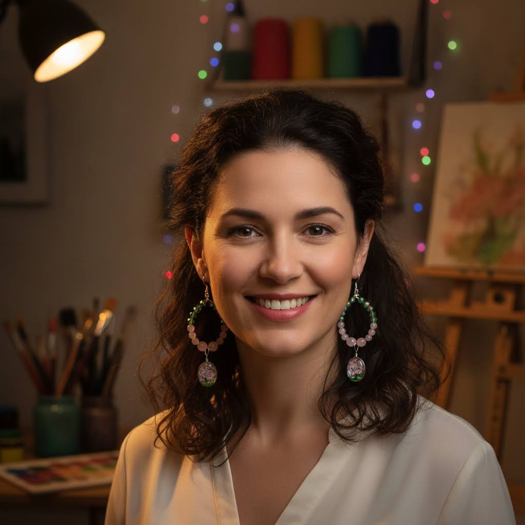 Beaded Botanical Drop Earrings (with Pink Flowered Trees!)