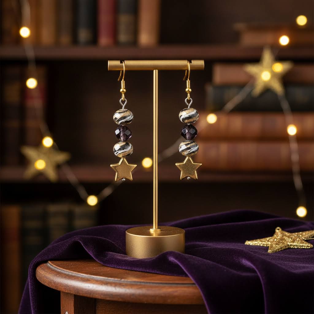 Elegant Dangling Star Charm Beaded Drop Earrings