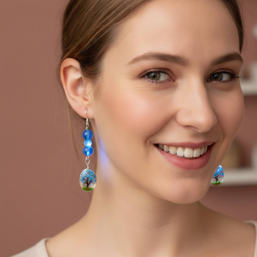 Artisan Beaded Tree Dangle Earrings